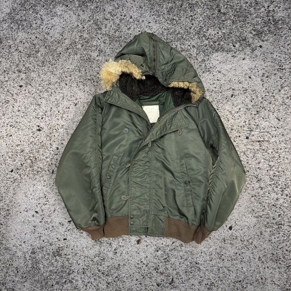 Vintage 1980s USAF N-2B Flying Pilot Fur Hooded Bomber Jacket USA Size 38 Medium